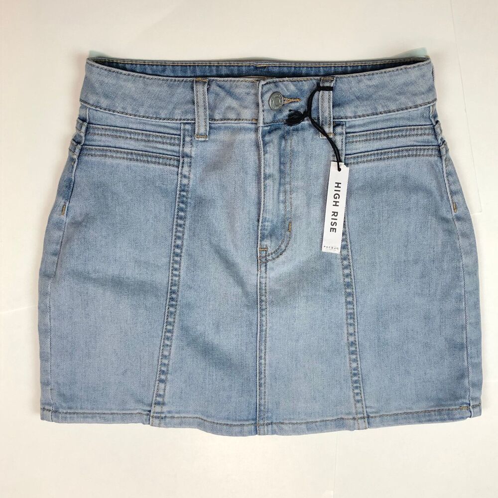 Pacsun High Rise Denim Mini Jean Skirt Light Wash 840BT196846 Sz 24 NWT UUU10